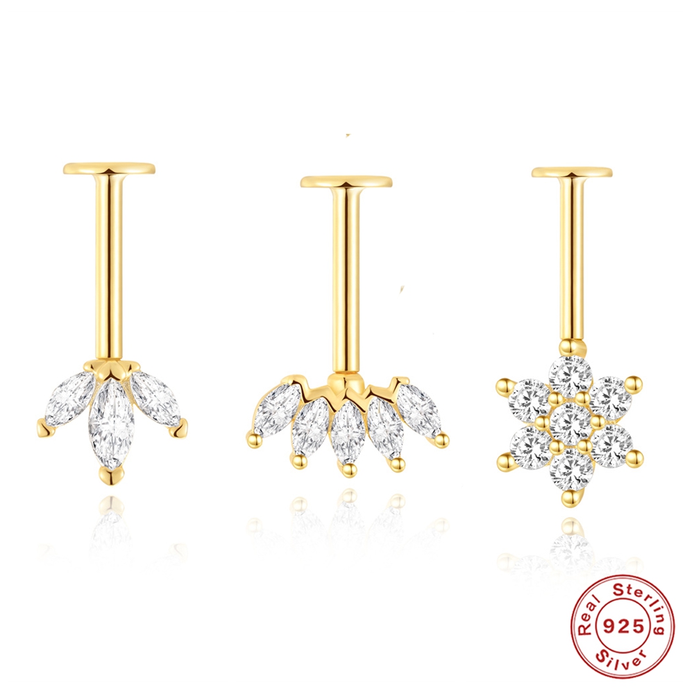 Body Jewelry Flat Back - مساعد 925 فضة القرط للنساء شقة