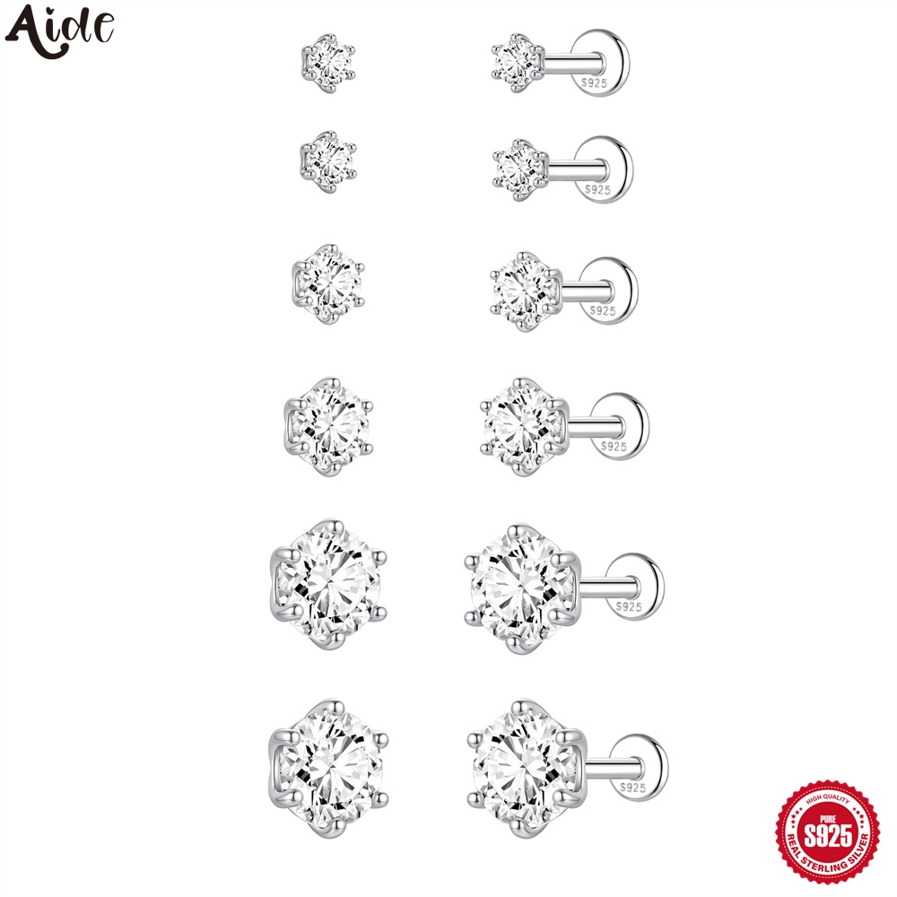 Body Jewelry Flat Back - أقراط أذن نسائية من الفضة الإسترليني