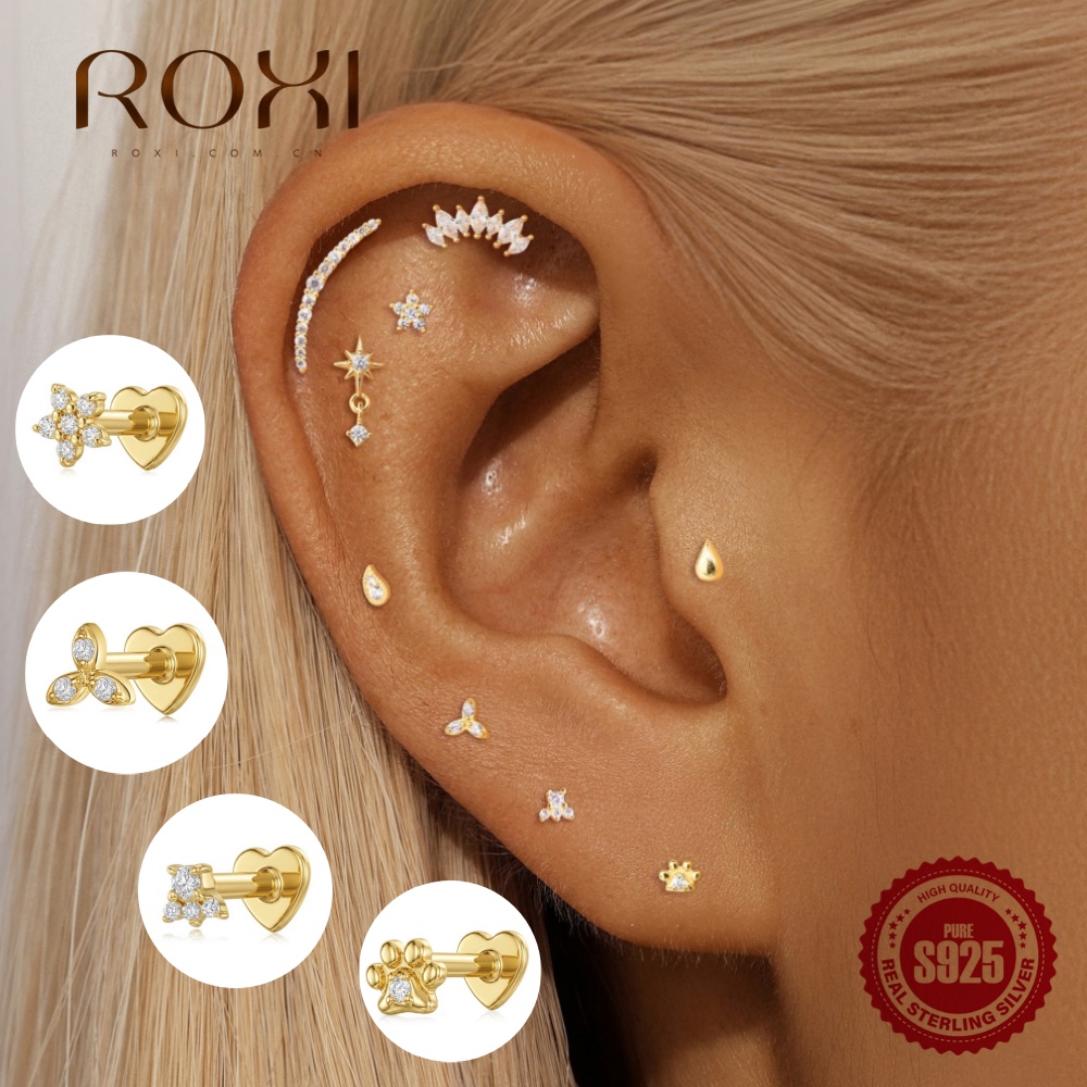 Body Jewelry Flat Back - أقراط ROXI الفضية عيار 925 بتصميم