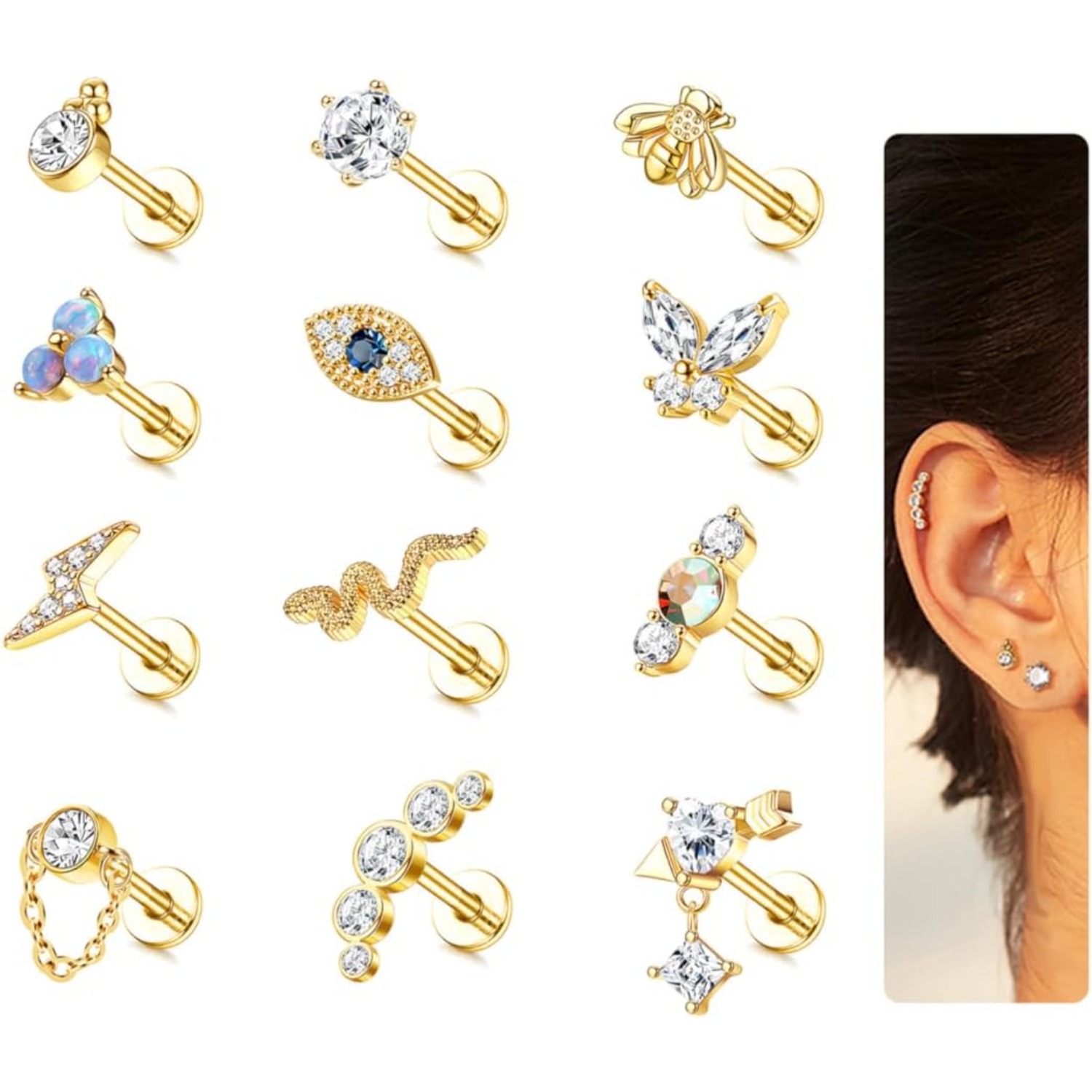 Bobisty 1 قطعة أقراط الغضروف م - مراجعة Body Jewelry Flat Back وسعره